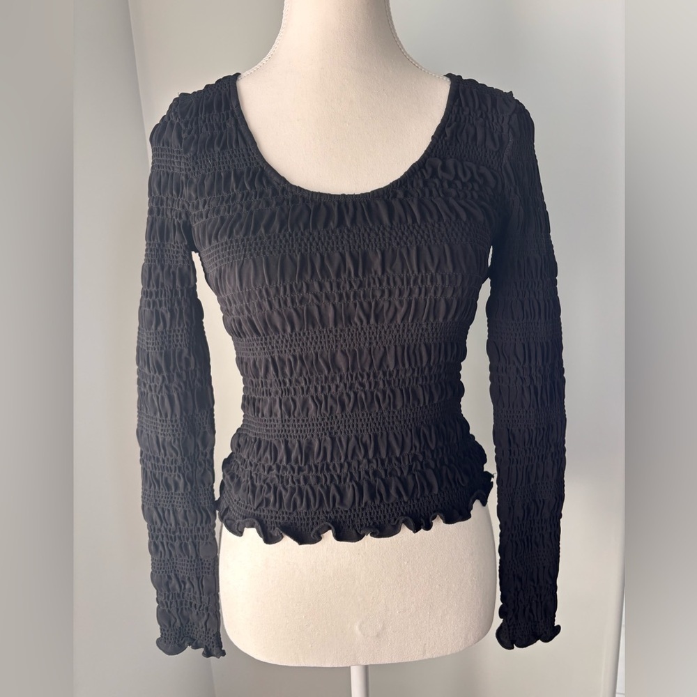 Frame Denim Black Textured Blouse